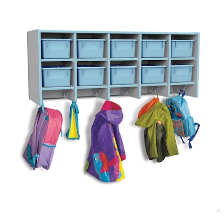 Jonti-Craft Rainbow Accents 10 Section Wall Mount Coat Locker, with Trays, Coastal Blue 0771JC131